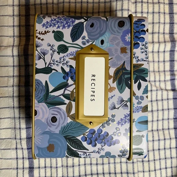 Rifle Paper Co Garden Party Blue and Gold Recipe Box NWOB - Picture 4 of 10